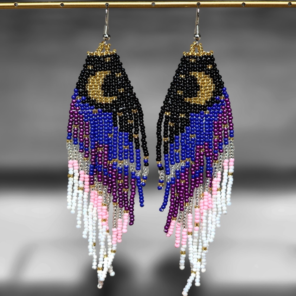 Handmade Midnight Moon Boho Earrings Large Statement Dangle Black Gold